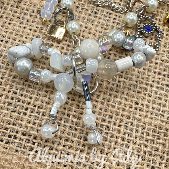 Opals pearls lapis and coral multi charms layered chunky necklace - Picture 6 of 9